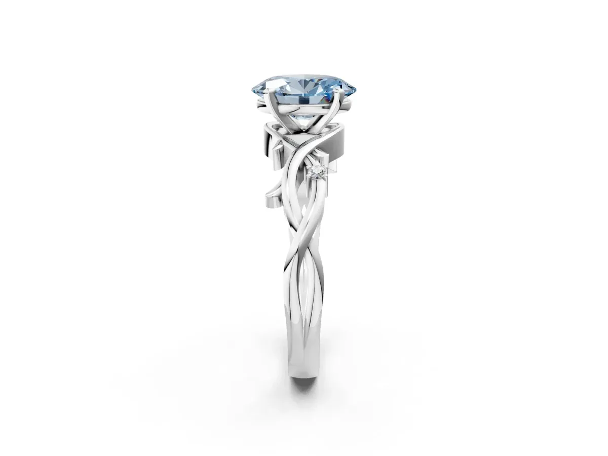 Fancy Blue Oval Cut Diamond Solitaire Ring with Twisted Band and Prong Setting Silver