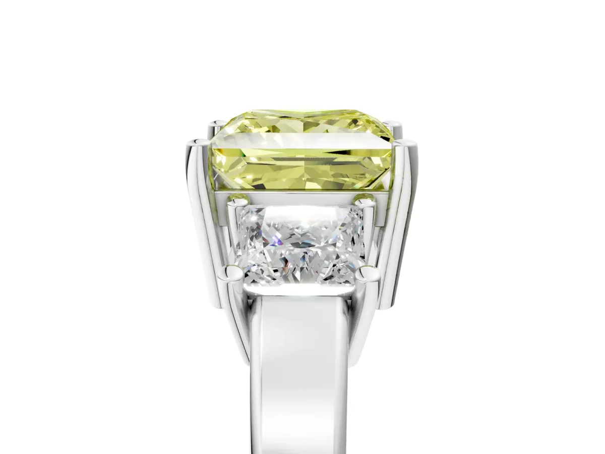 Fancy Yellow Three-Stone Princess Cut Cut Solitaire Ring with Prong Setting Platinum