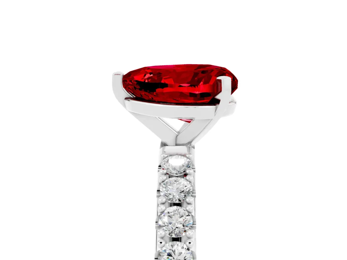 Heart Cut Ruby Solitaire Pavé Band with Four-Prong Setting Platinum