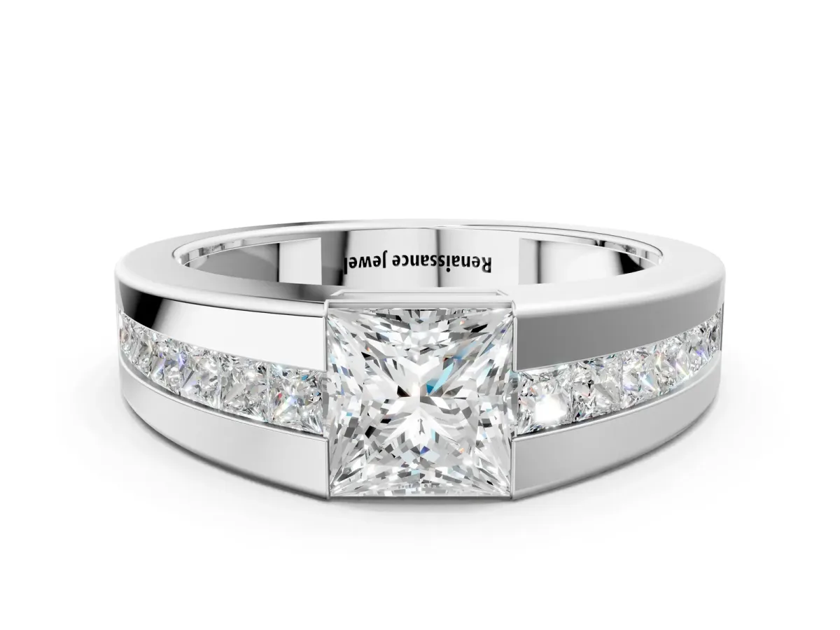 Princess Diamond Channel Set Mens Ring Platinum
