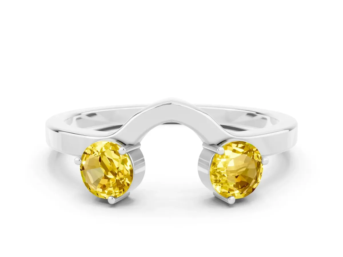 Dual Round Yellow Sapphire Open Band Ring with Prong Setting Silver