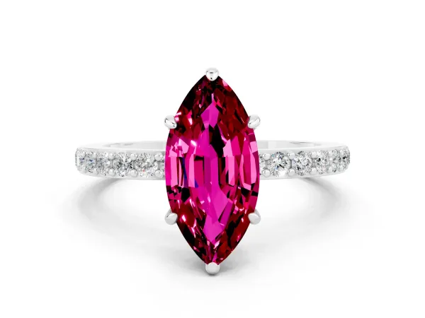 Marquise Cut Garnet Solitaire Engagement Ring with Pavé Band and Four-Prong Setting Platinum