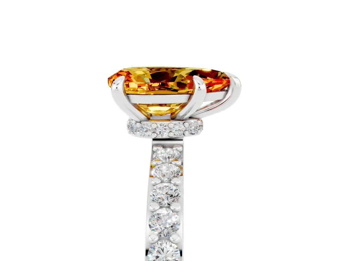 Pear Cut Citrine Solitaire Engagement Ring with Pavé Band and Four-Prong Setting White gold