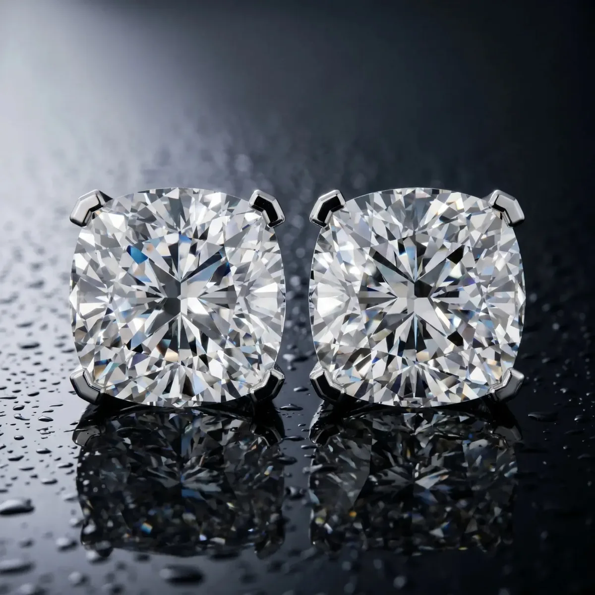 Cushion Cut Diamond Stud Earrings Platinum
