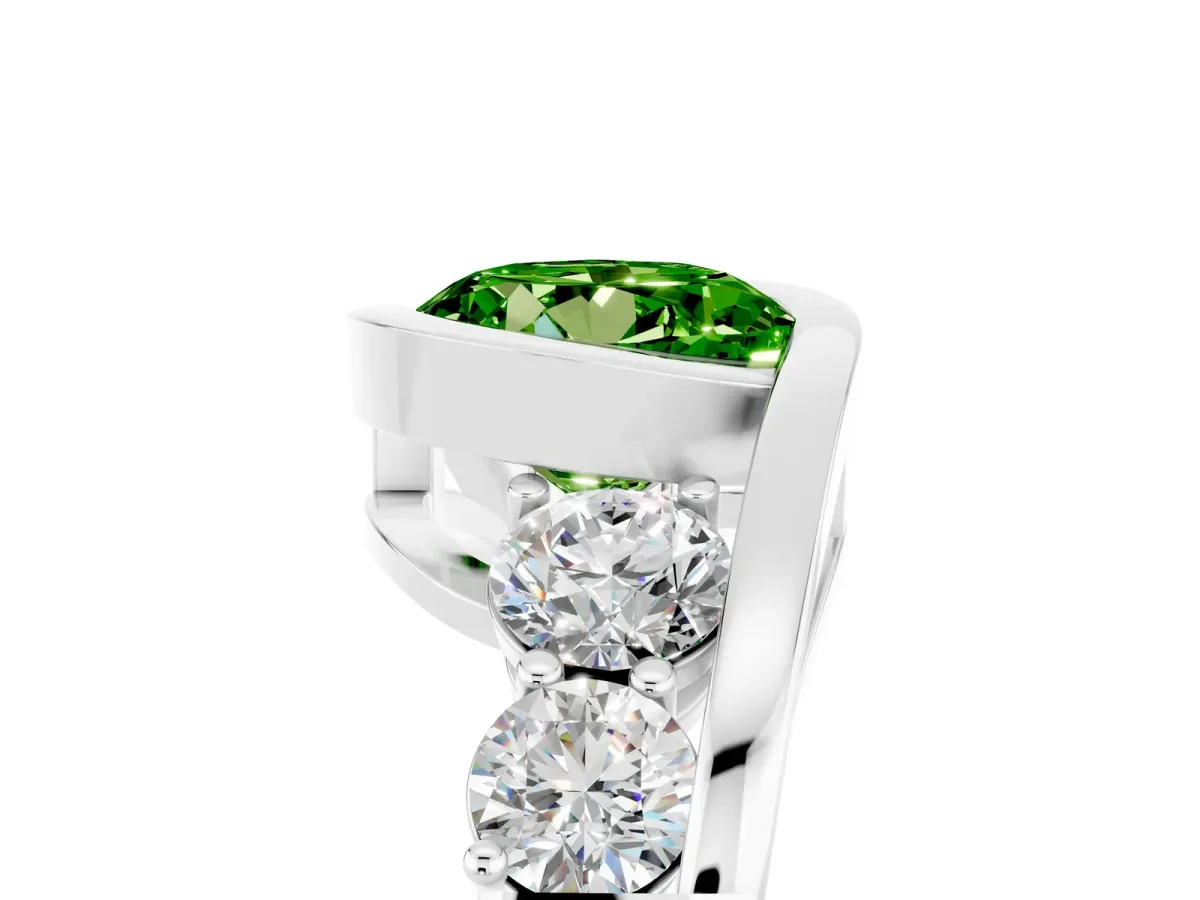 Bezel Set Round Cut Peridot Bypass Ring with Round Accents Silver