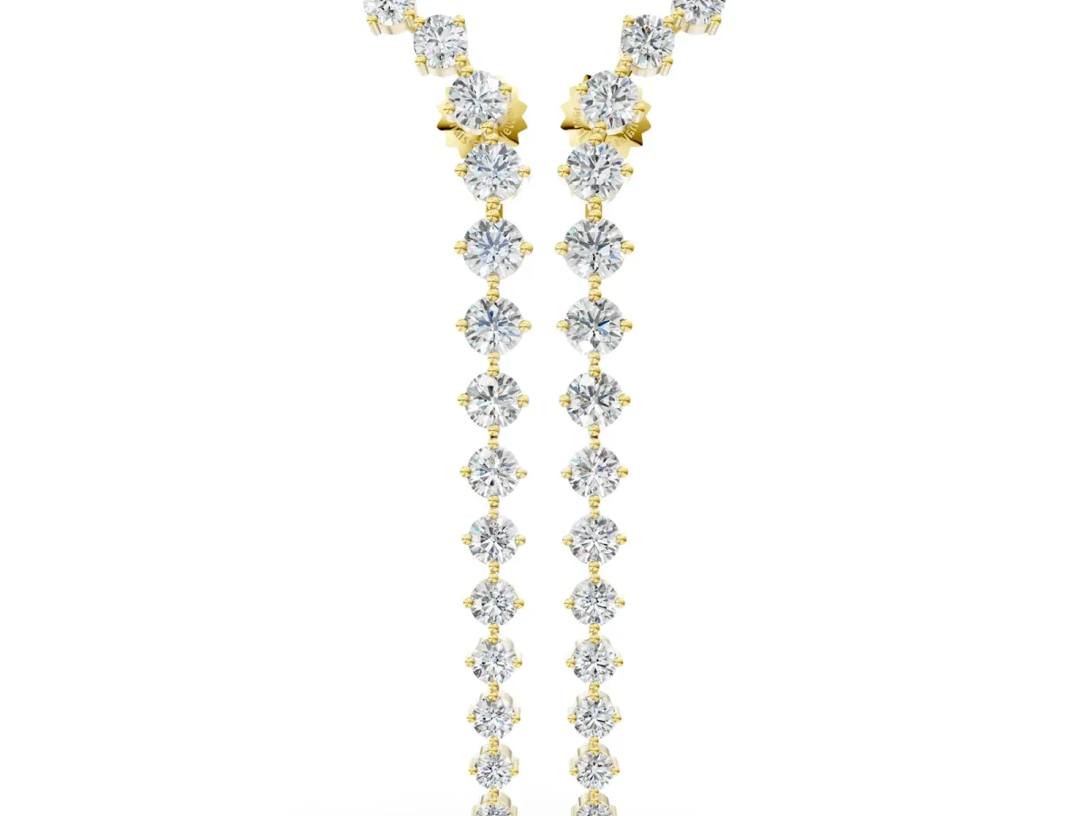 Round Diamond Curved Drop Earrings Yellow gold