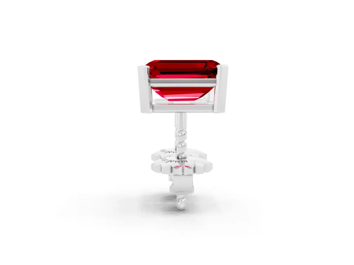 Emerald Cut Ruby Stud Earrings Platinum