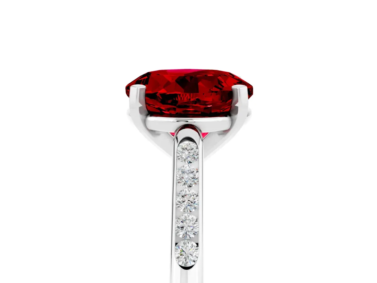 Round Cut Ruby Solitaire Ring with Channel Set Round Band and Prong Setting White gold