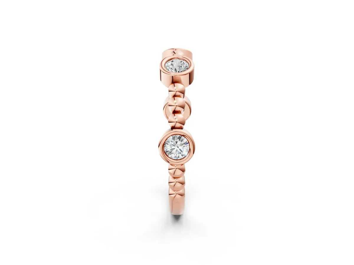 Bezel Set Round Diamond Beaded Band Rose gold