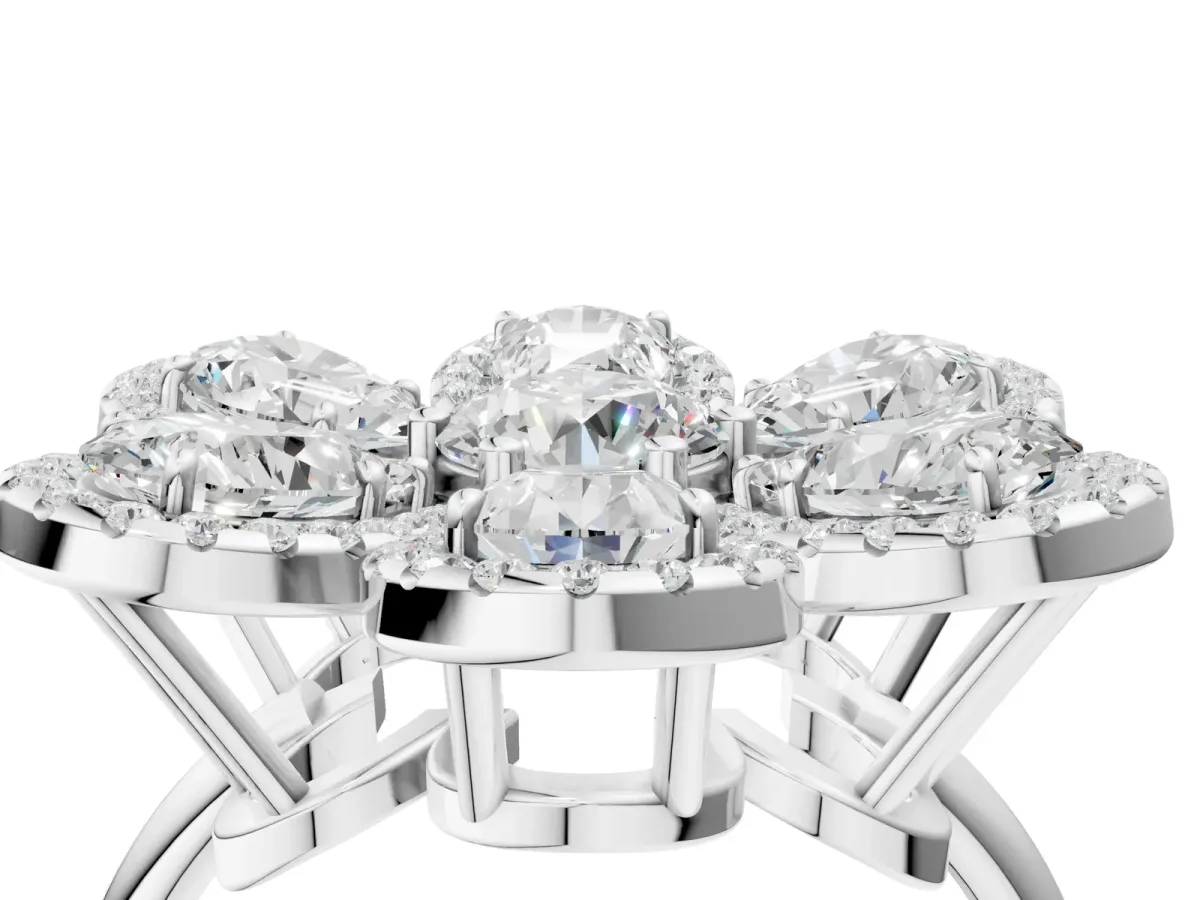 Pear Diamond Floral Promise Ring with Round Diamond Center Platinum