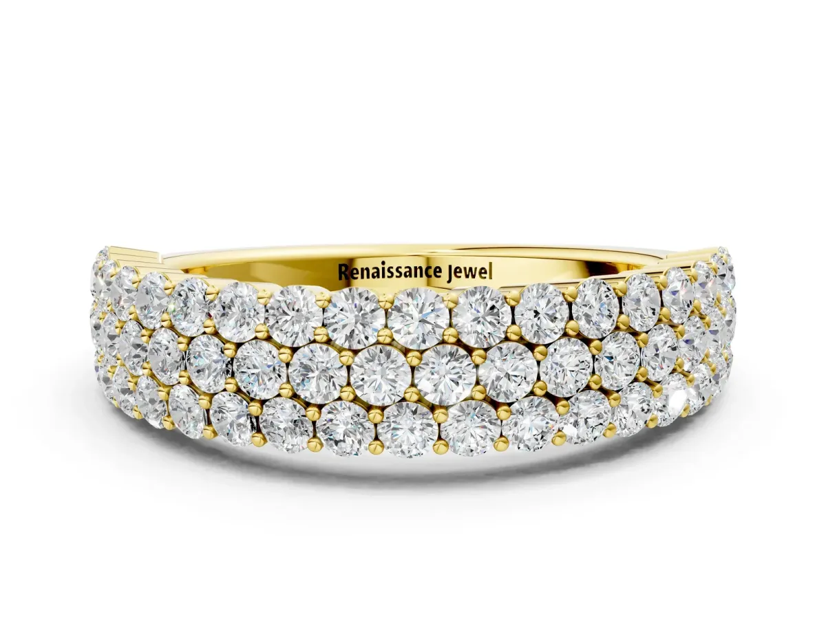 Round Diamond Checkerboard Pavé Promise Ring with Round Diamond Accents Yellow gold