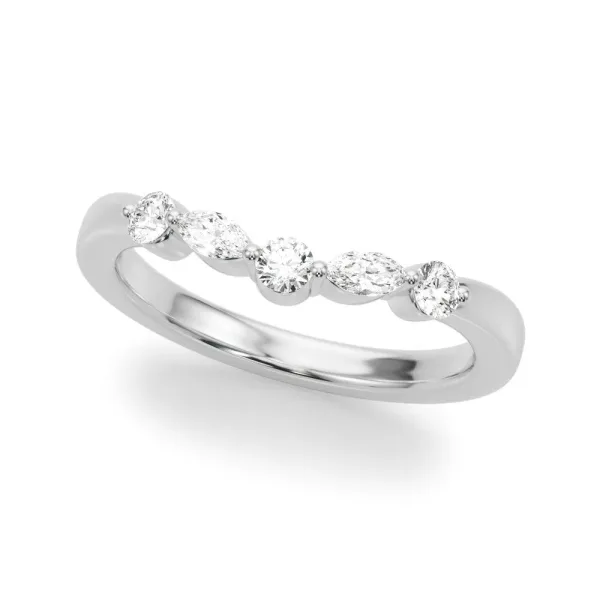 Marquise and Round Diamond Half Eternity Band with Prong Setting Platinum
