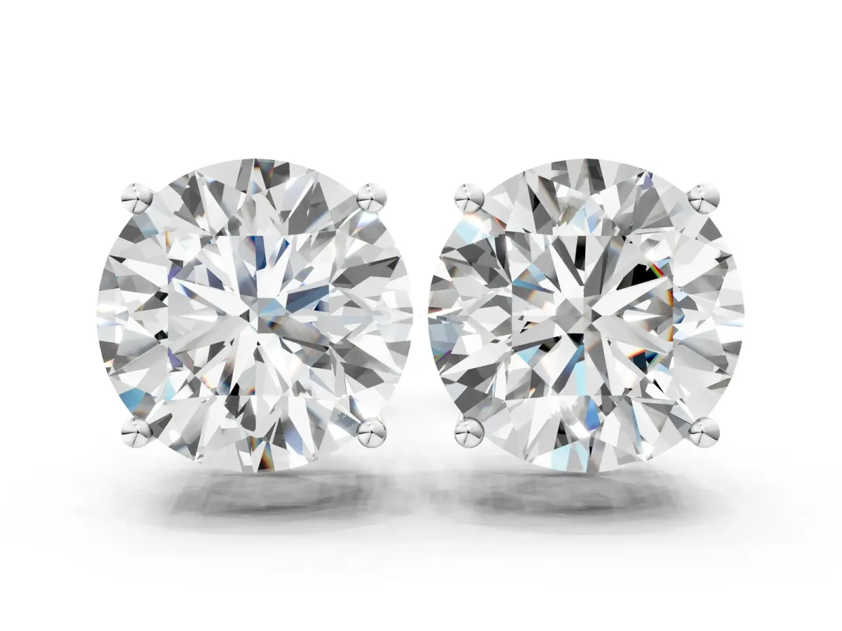 Round Cut Diamond Stud Earrings Platinum
