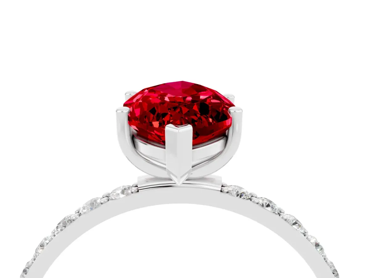 Marquise Cut Ruby Solitaire Ring with Round Pavé Band and Prong Setting Platinum