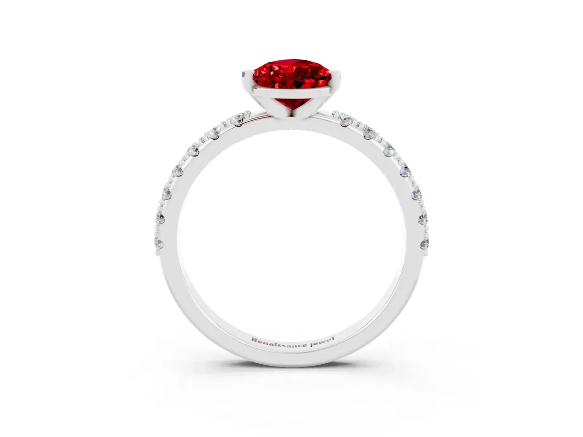 Pear Cut Ruby Solitaire Pavé Band with Four-Prong Setting White gold
