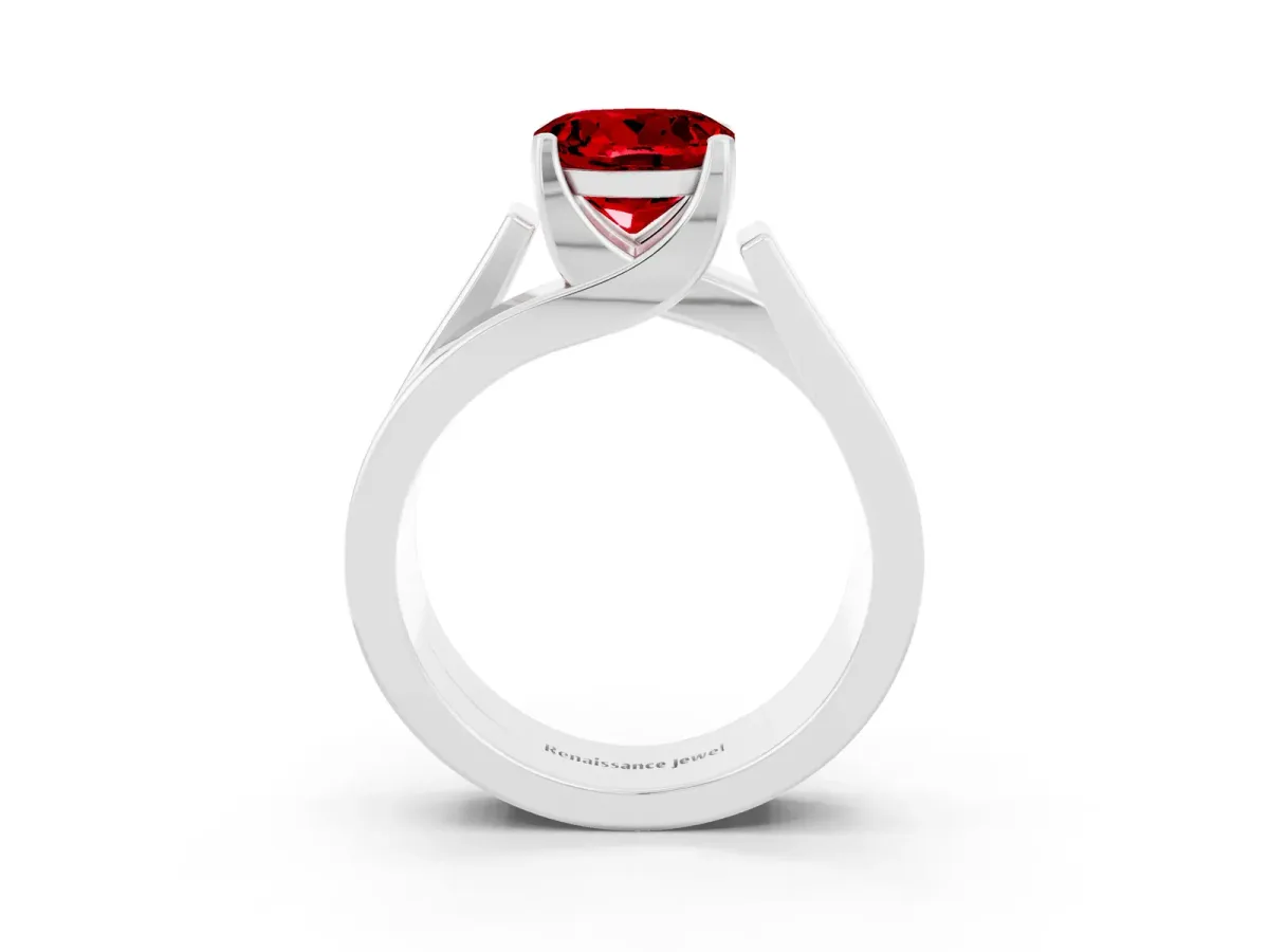 Modern Tension Set Round Cut Ruby Solitaire Wide Band Ring Platinum