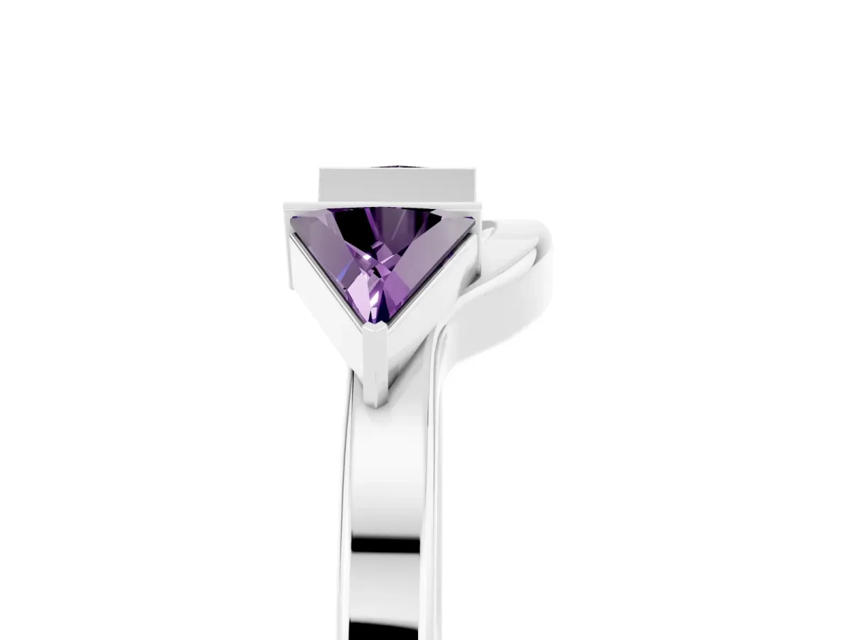 Trillion Amethyst Open Band Ring with Bezel Setting Platinum
