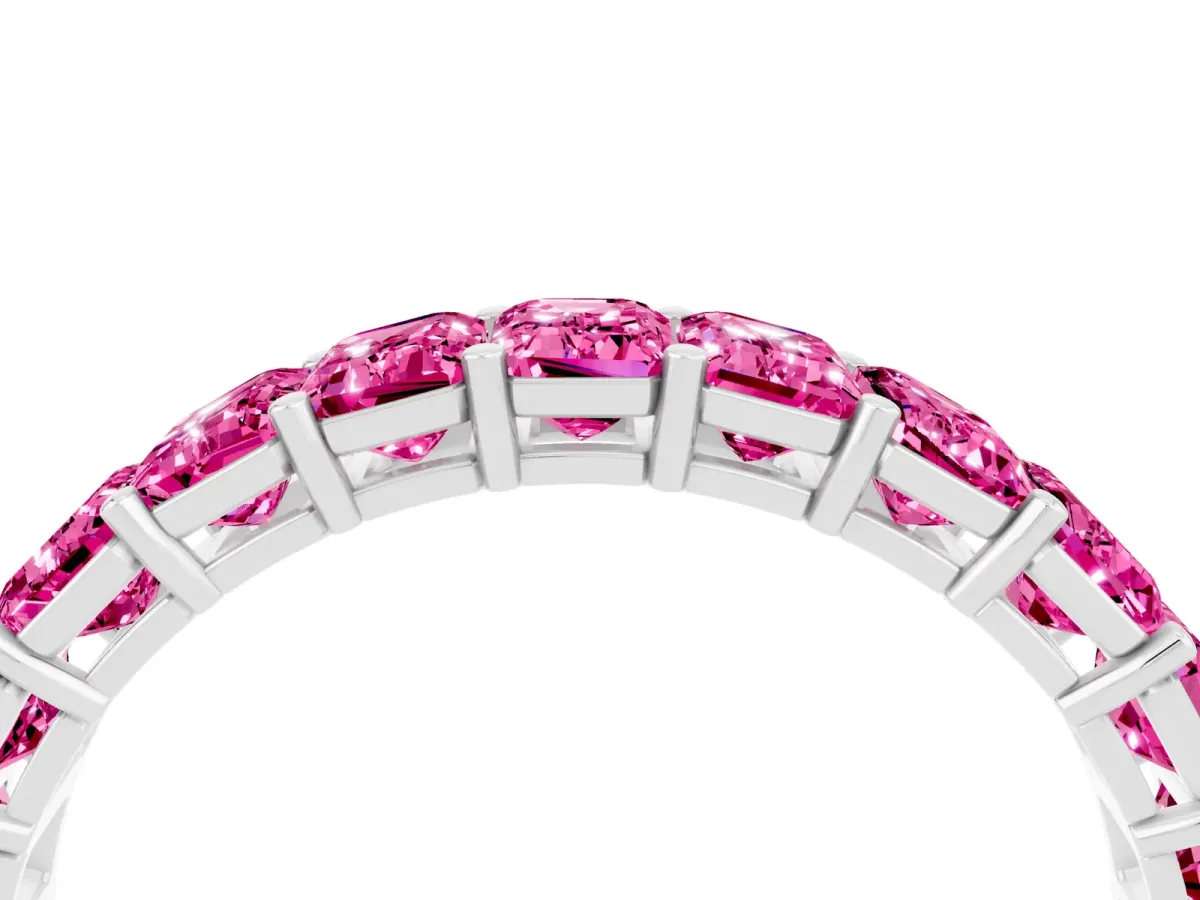 Emerald Cut Pink Sapphire Eternity Band with Shared Prong Setting Silver
