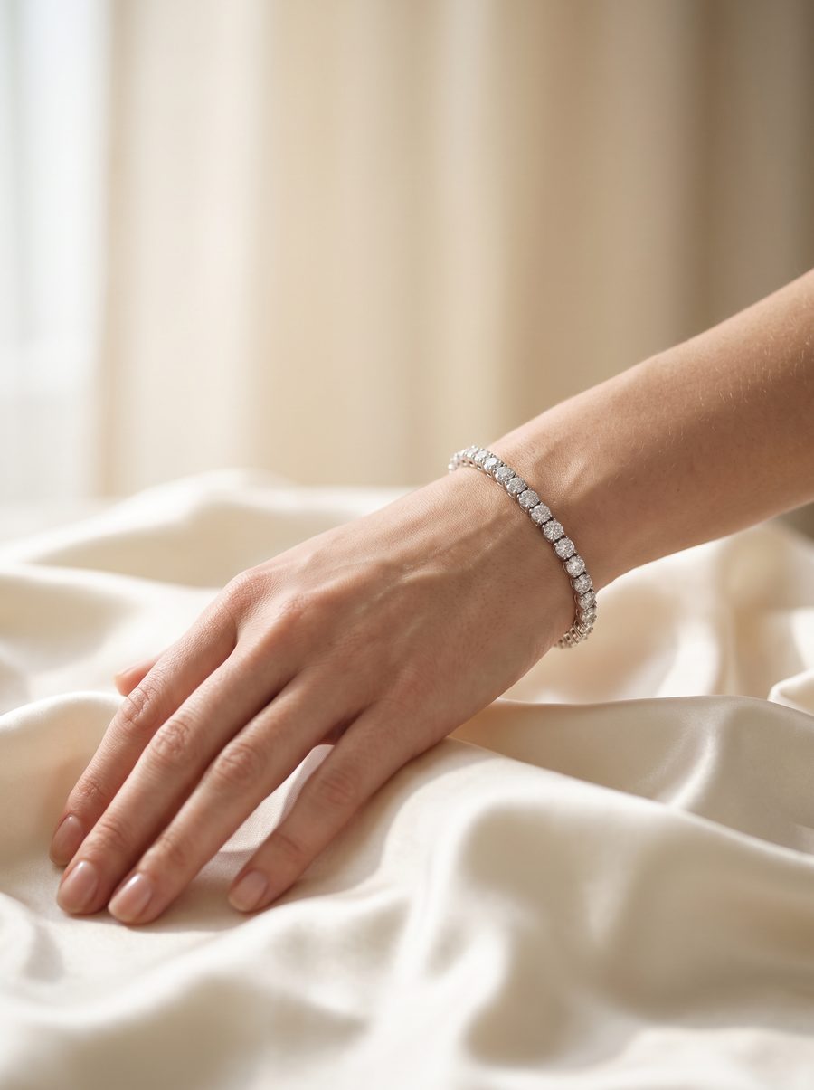 Diamond tennis bracelet on the wrist